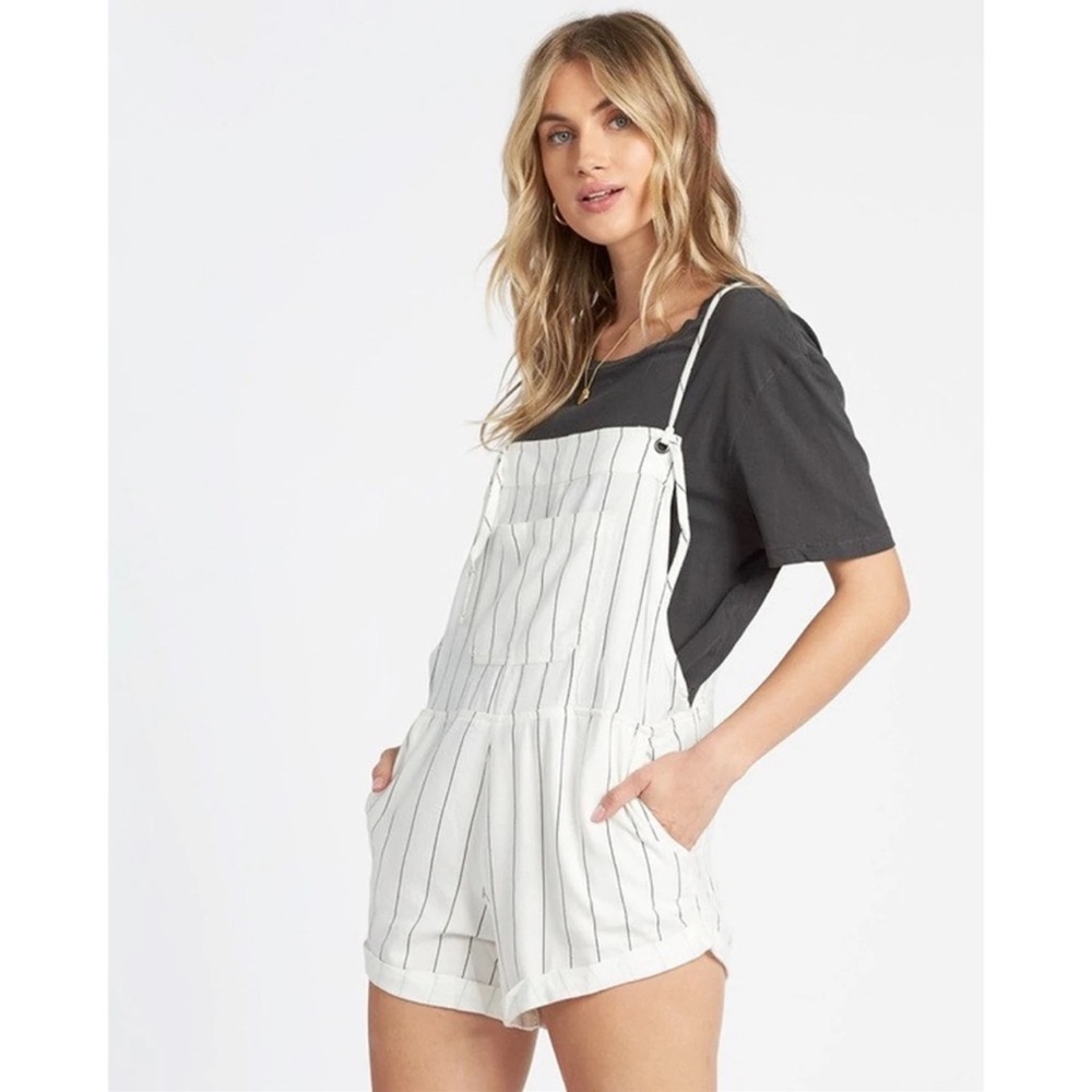 🔆BILLABONG🔆 Wild Pursuit White Striped Short Overalls ROMPER - Picture 6 of 13